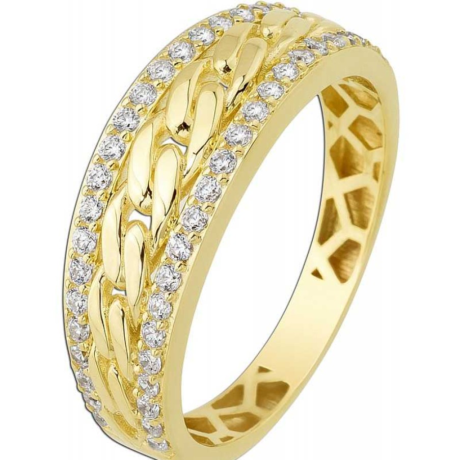 Ringe CH.ABRAMOWICZ | Ring Ketten Optik Gelbgold 333 Brillantlook Wei E Zirkonia