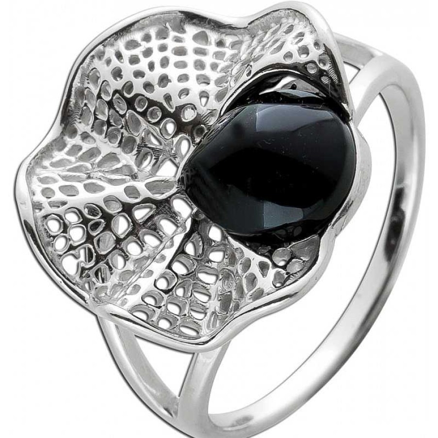 Ringe CH.ABRAMOWICZ | Ring Schwarzer Onyx Silber 925 Onyx Cabochon 9X7Mm, Ringkopf 17X18Mm