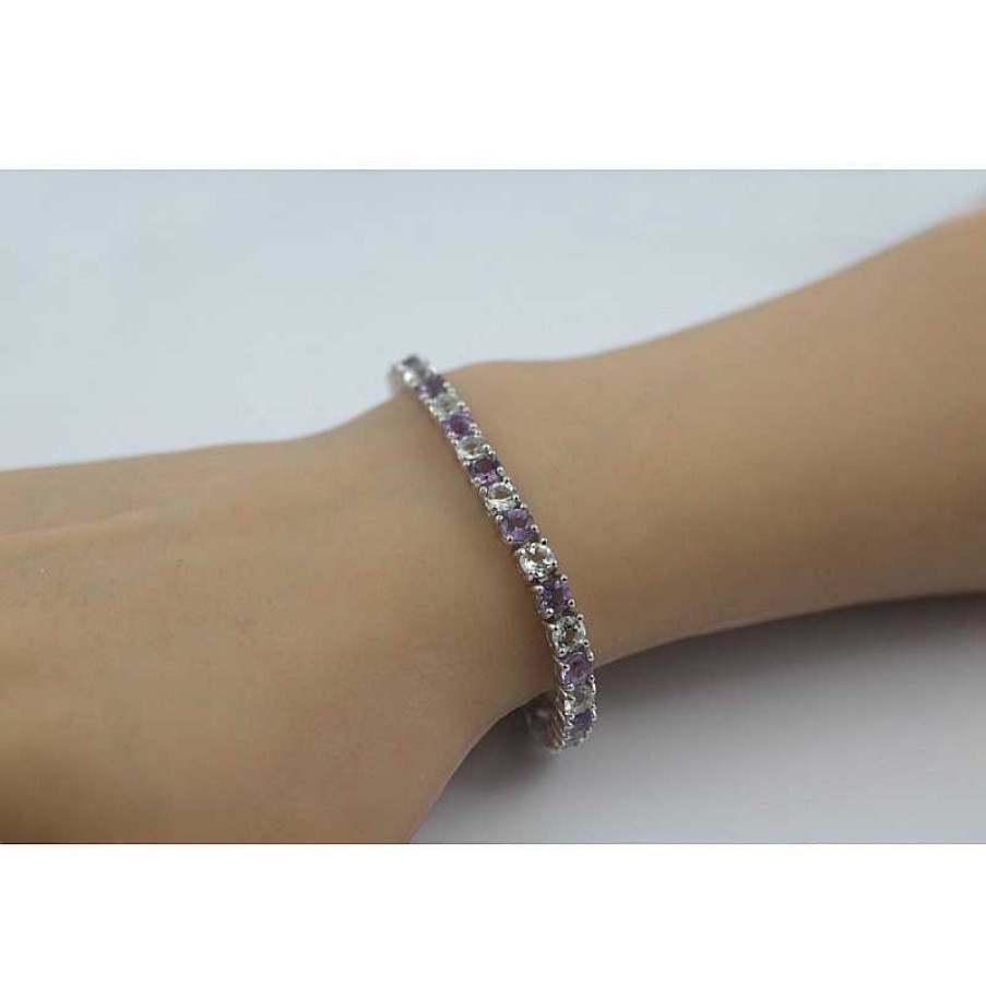 Armband CH.ABRAMOWICZ | Tennisarmband Silber 925 Amethyst Wei Er Topas Edelsteine Rhodiniert