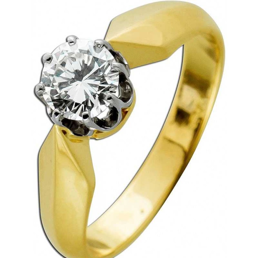 Ringe CH.ABRAMOWICZ | Antiker Solit Rring Von 1960 Gelb/Wei Gold 585 1 Brillant 0,70-0,75Ct.