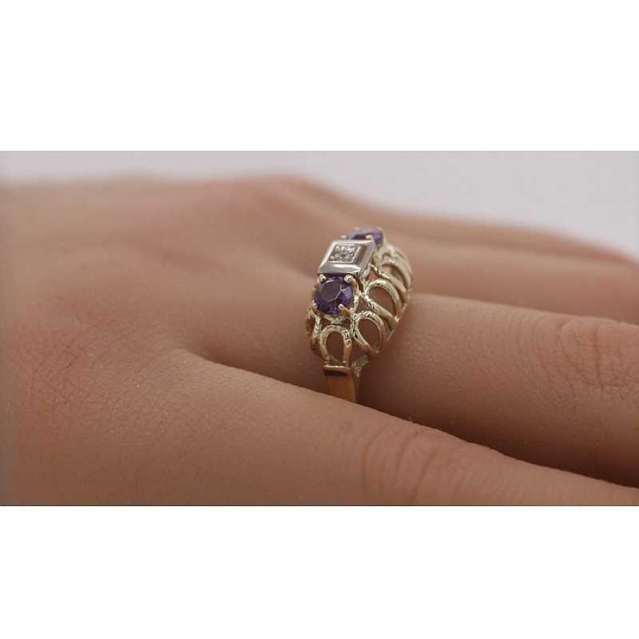 Ringe CH.ABRAMOWICZ | Ring Gelb/Wei Gold 585 2 Amethyste 0,64Ct. 1 Diamant 0,01Ct.Tw/Si