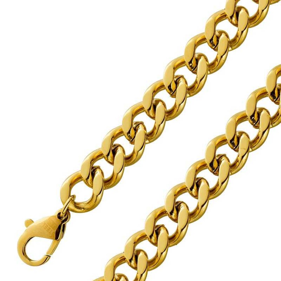 Halskette CH.ABRAMOWICZ | Panzerarmband 10Mm Gelbgold Massiv Vegoldeter Edelstahl Pvd Beschichtet Cuban Link Chain Poliert