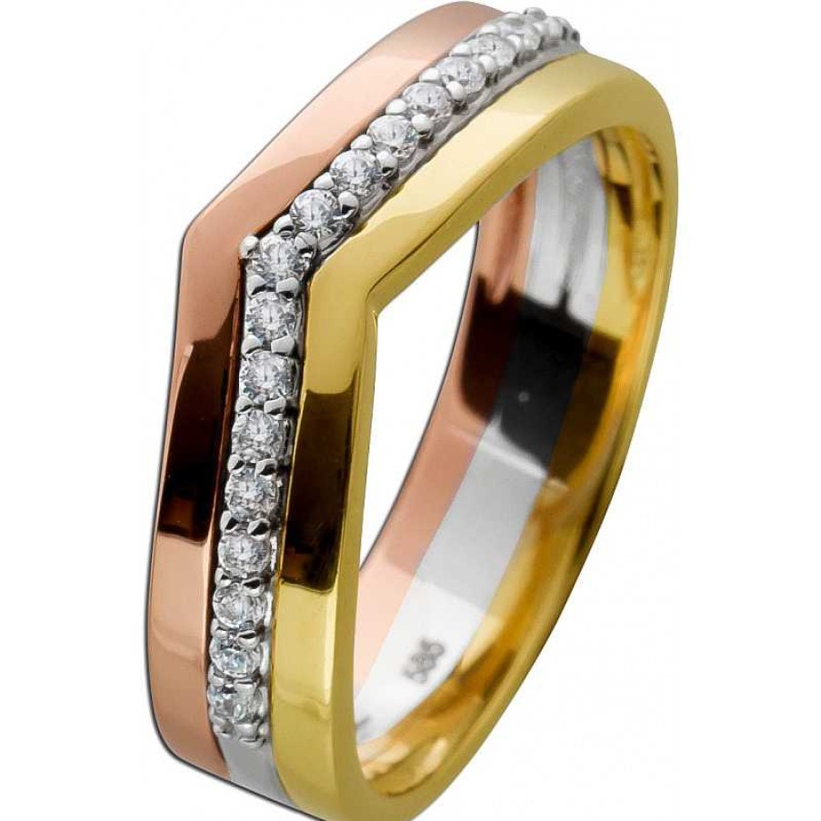 Ringe CH.ABRAMOWICZ | Tricolor Ring Trinity 9 Karat Wei Gelb Rosegold 19 Zirkonia