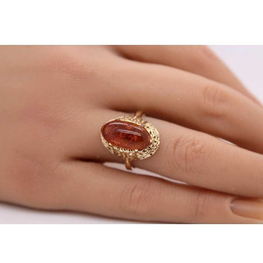 Ringe CH.ABRAMOWICZ | Bernstein Ring Gelbgold 333 Natur Bernstein Ca.5,20Ct. Cognac Braun