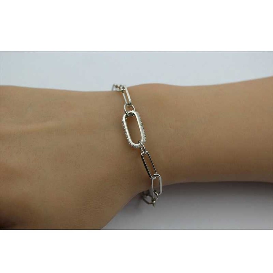 Armband CH.ABRAMOWICZ | Paperclip Armband Silber 925 Rhodiniert Zirkoniabesetztes Mittelteil