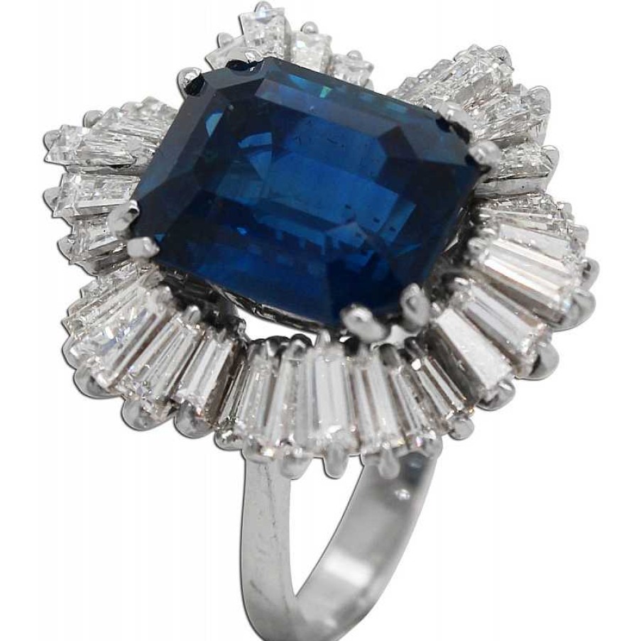 Ringe CH.ABRAMOWICZ | Saphir Ring Platin 950 Strahlend Blau Saphir 10,50Ct. Unbehandelt Diamanten 3,50Ct.