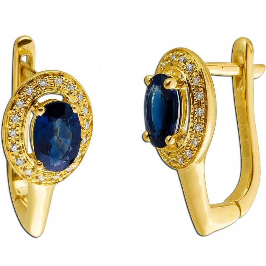 Ohrringe CH.ABRAMOWICZ | Ohrh Nger Gelbgold 585 2 Blaue Saphir Edelsteine 36 Diamanten