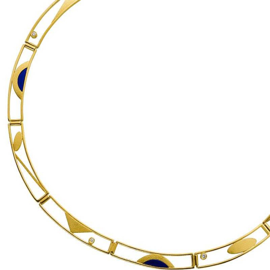 Halskette CH.ABRAMOWICZ | Antikes Collier Gelbgold 750 4 Brillanten 0,15Ct Tw/Vsi 2 Lapislazuli