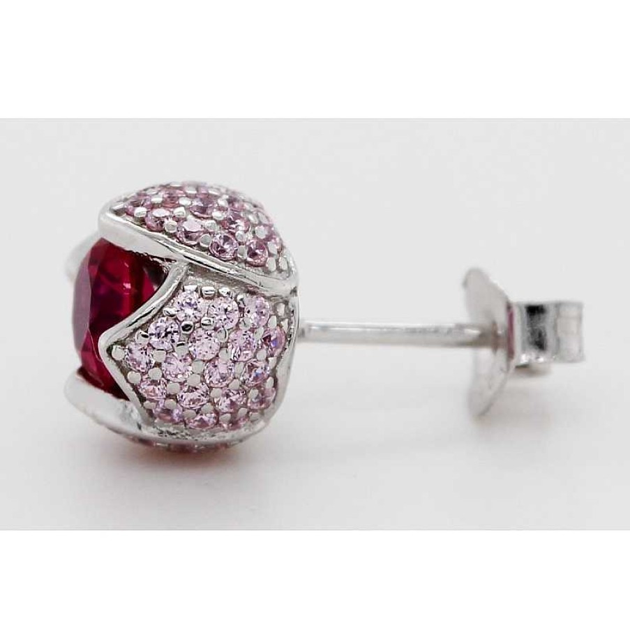 Ohrringe CH.ABRAMOWICZ | Ohrstecker Silber 925 Rote Korund Edelsteine 72 Pink Diamonds Synthesen