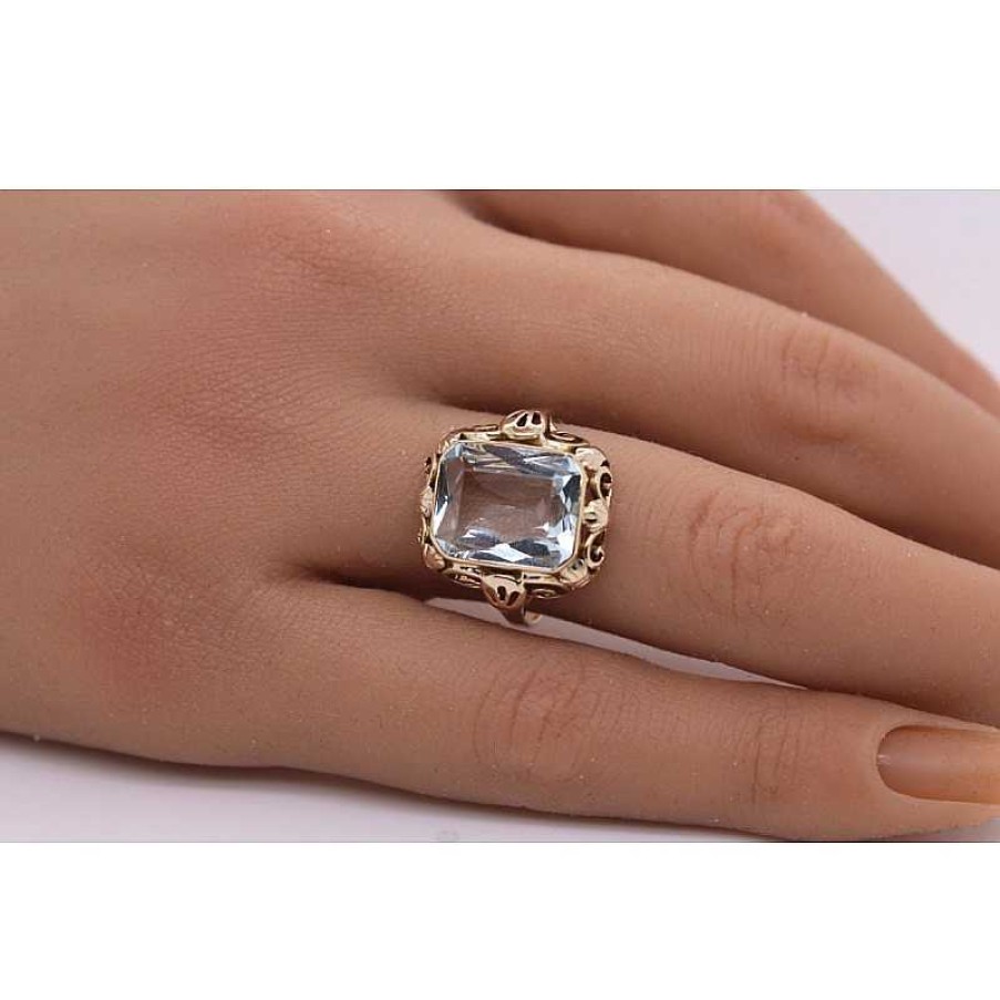 Ringe CH.ABRAMOWICZ | Damenring Gelbgold 585 Blauer Aquamarin 6.60Ct. Emerald Cut